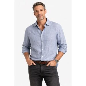 UNTUCKit Men's XXL Blue 100% Linen Button Down Shirt Casual Untucked Fit